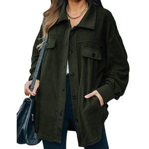 NWT Dark Green Oversized Button Down Fleece Shacket